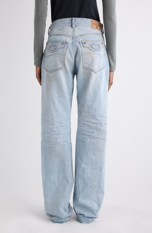 Balenciaga City Distressed Straight Leg Jeans In Blue