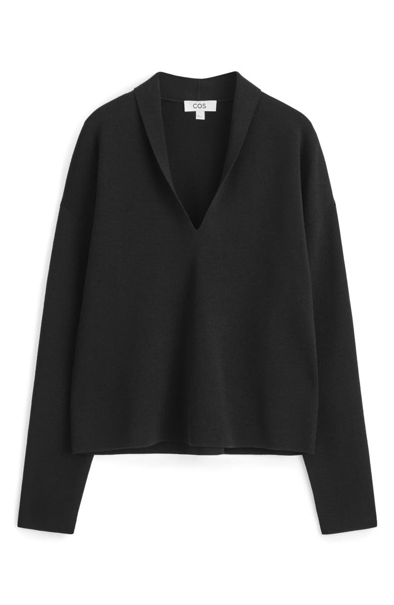 COS Shawl Collar Merino Wool Sweater, Alternate, color, Black Dark