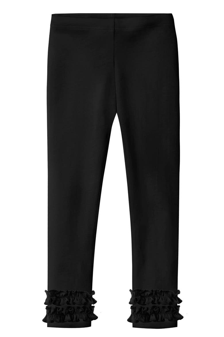 Girls Soft 100% Cotton Ruffle Leggings, Main, color, Black