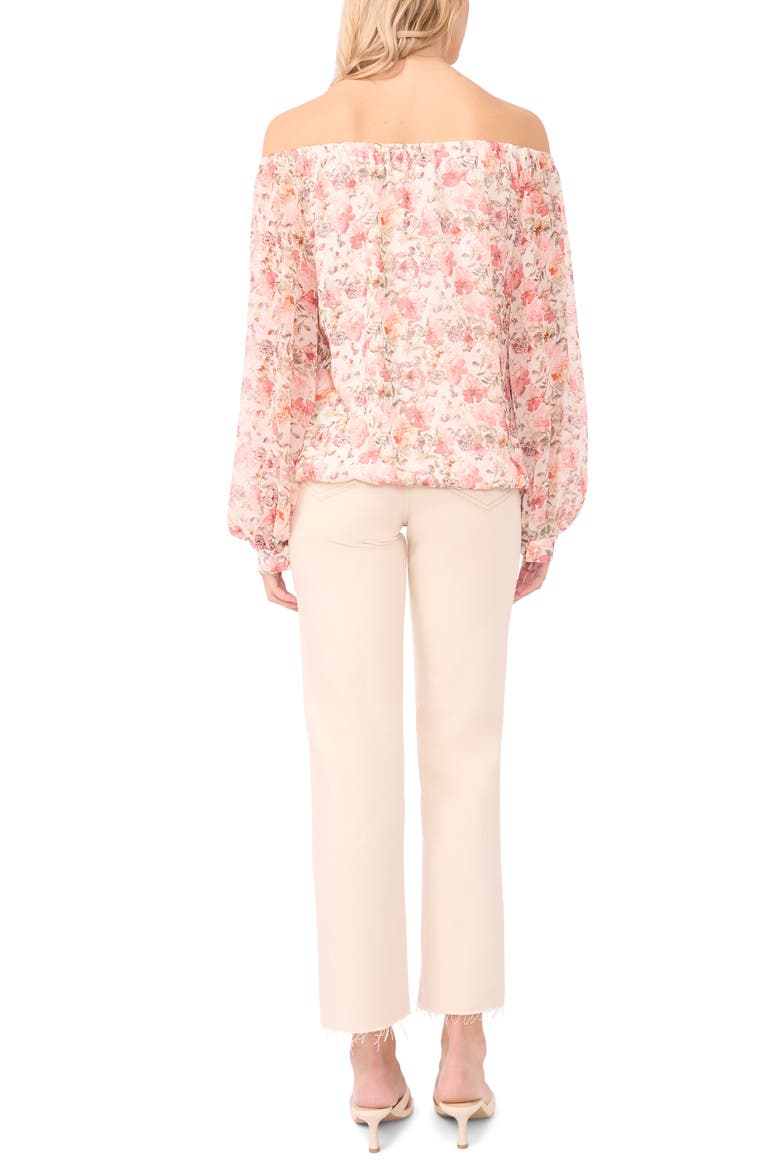 Floral Off the Shoulder Tie Hem Top, Alternate, color, NEW IVORY