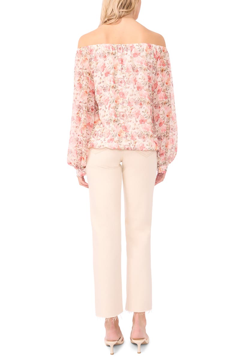 Vince Camuto Floral Off the Shoulder Tie Hem Top, Alternate, color, New Ivory