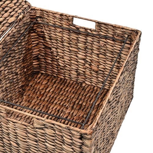 Happimess Ashton Classic Farmhouse Handwoven Hyacinth Rolling Filing Basket With Lid And 360 Degree  In Brown