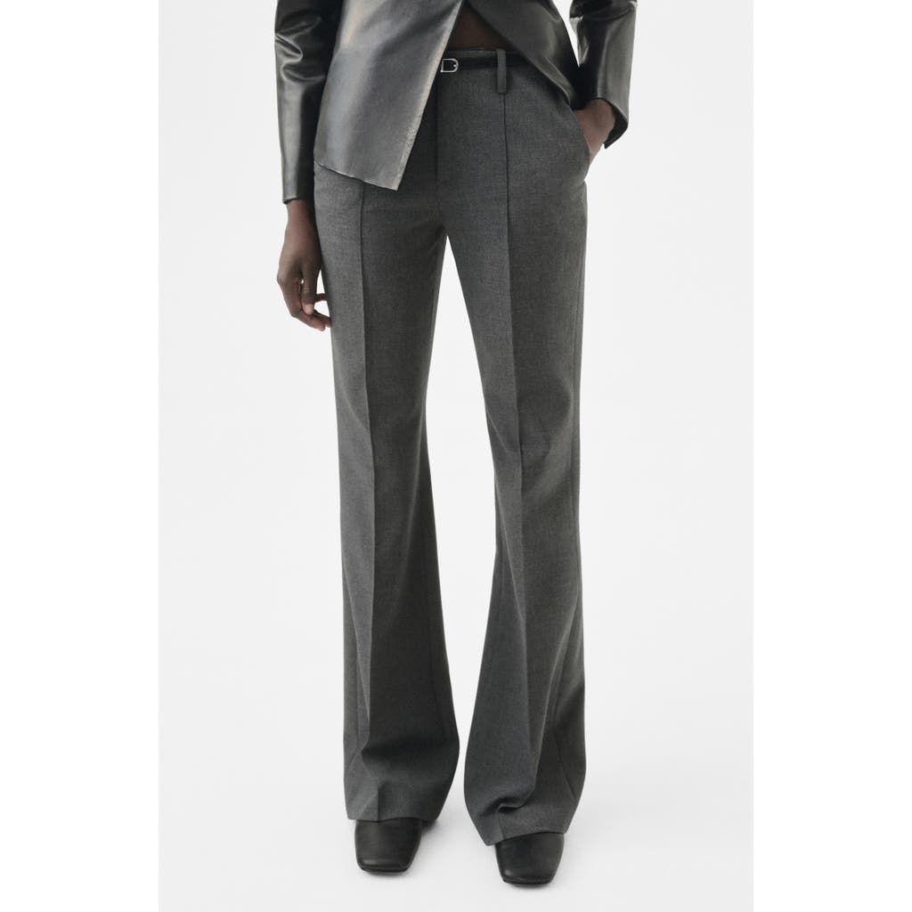 Mango Belted Straight Leg Pants In Gray