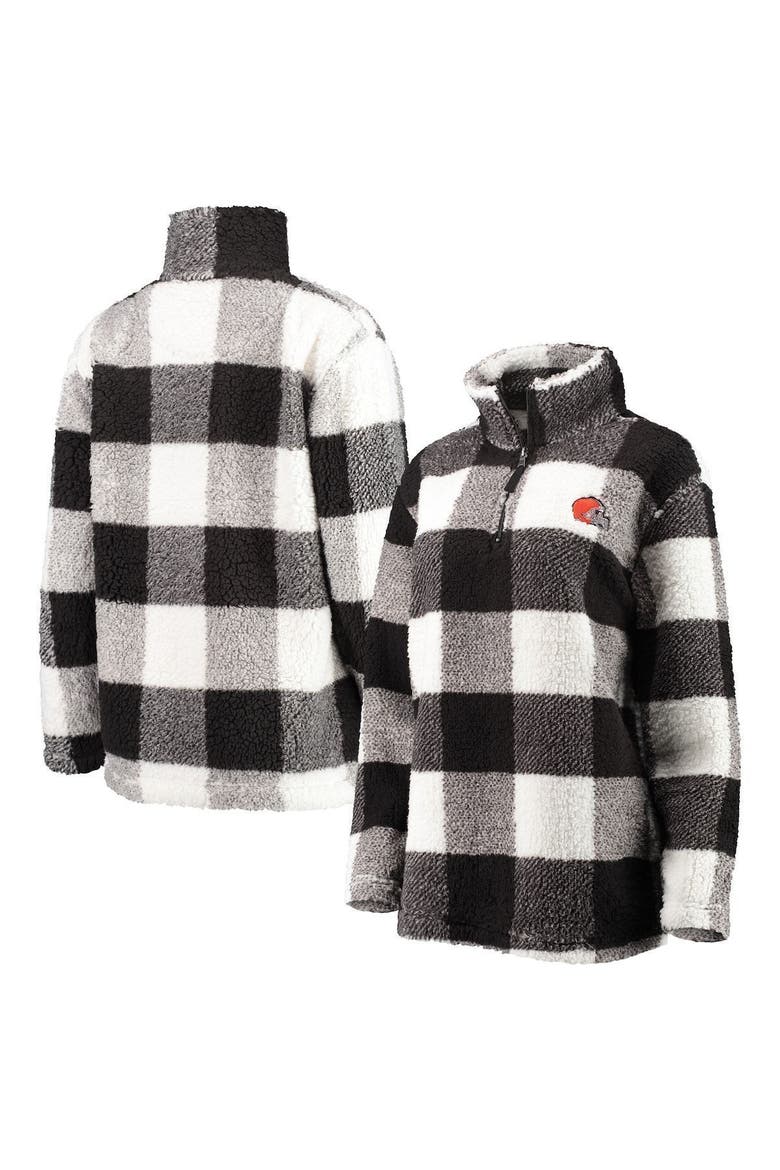 Women's G-III 4Her by Carl Banks Black Cleveland Browns Sherpa Plaid Quarter-Zip Jacket, Main, color, Black