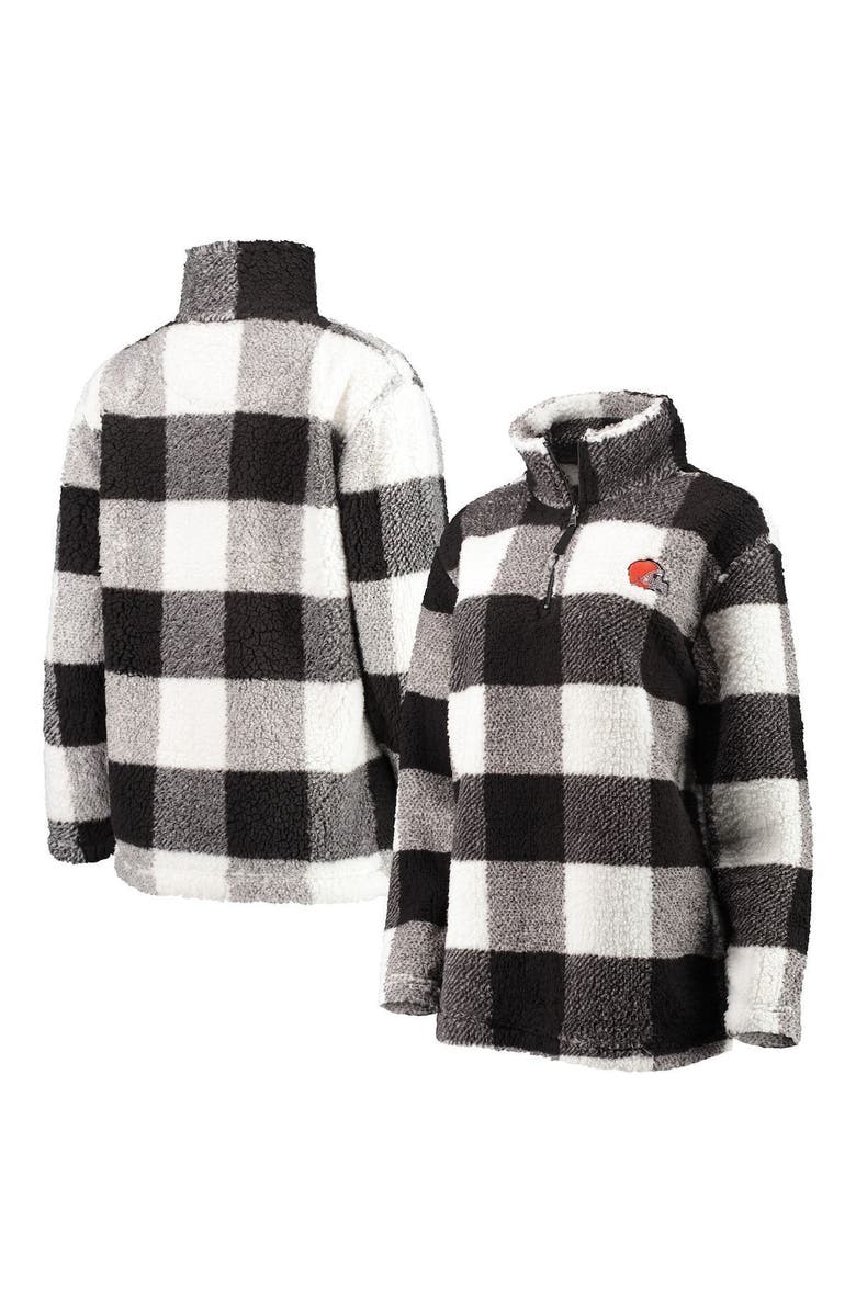 G-III 4HER BY CARL BANKS Women's G-III 4Her by Carl Banks Black Cleveland Browns Sherpa Plaid Quarter-Zip Jacket, Main, color, 