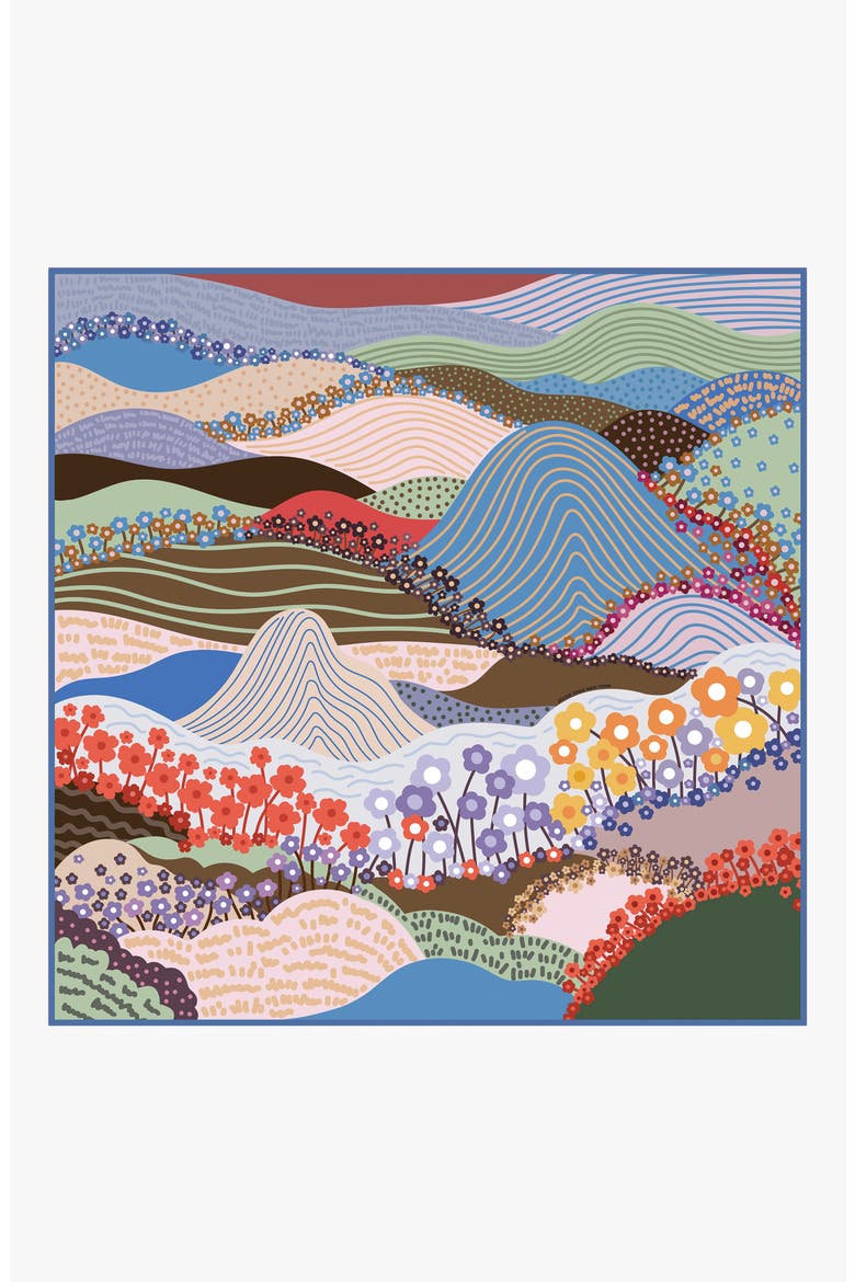 Double Sided Wool Silk Scarf Of Floral Mountain, Alternate, color, Blue