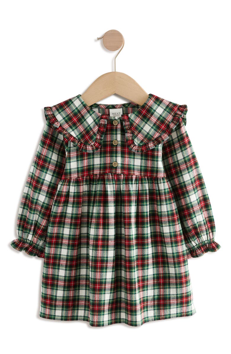 NEXT Kids' Check Collared Cotton Dress, Main, color, Green