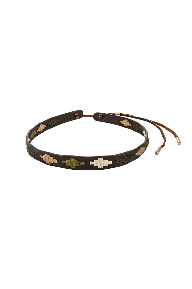 Leather Hat Band - Block Pattern, Main, color, Brown/Beige/Cream/Dark green