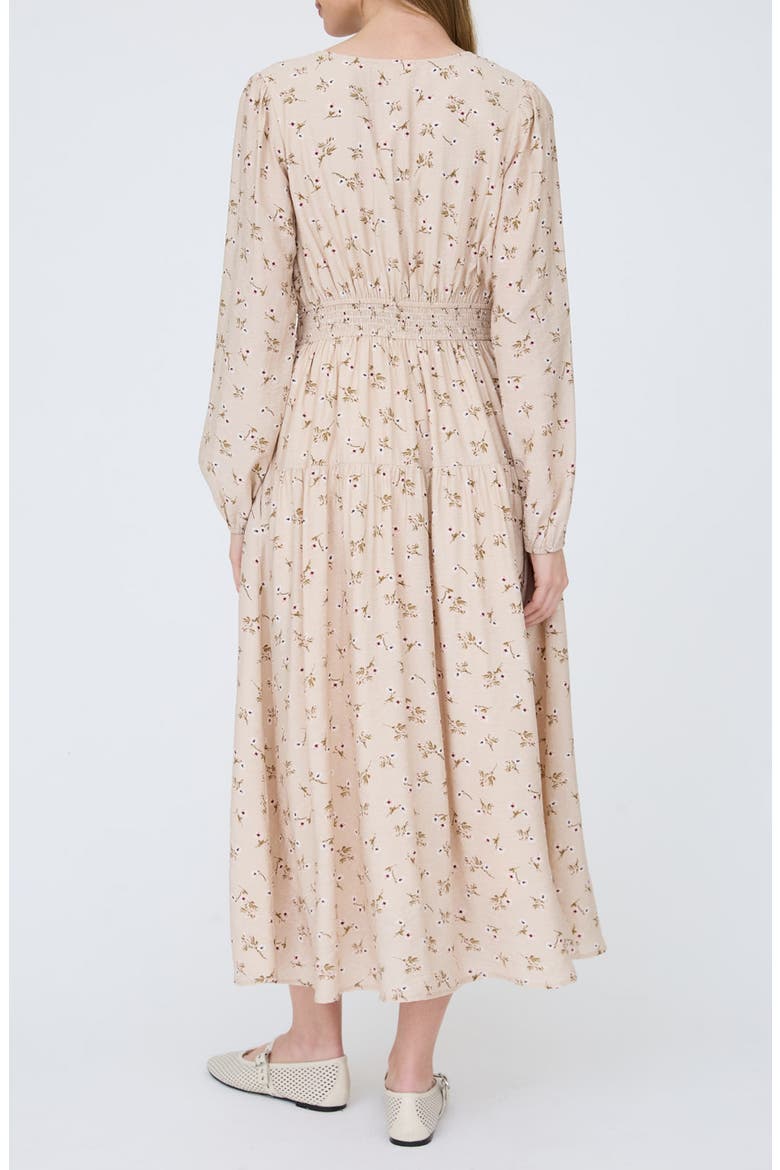 Ditsy Floral Print Long Sleeve Midi Dress, Alternate, color, BEIGE