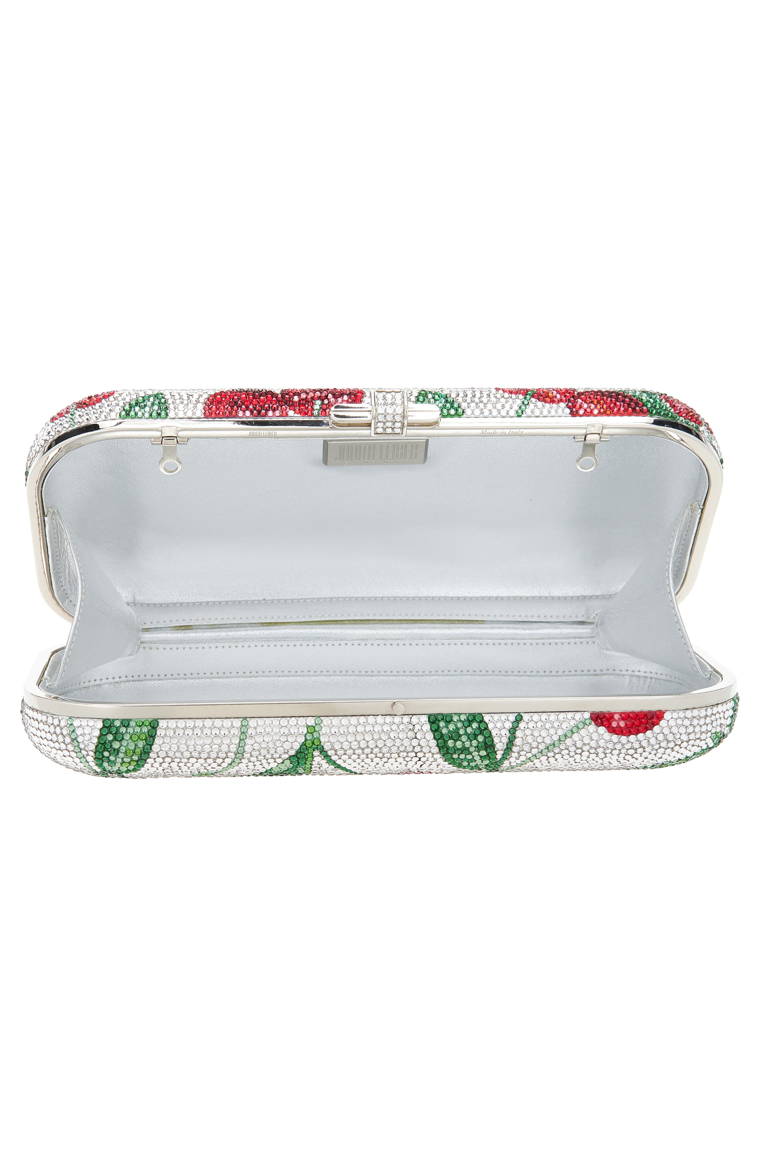 JUDITH LEIBER COUTURE Bing Cherries Long Slide Crystal Clutch, Alternate, color, Silver Rhine Multi
