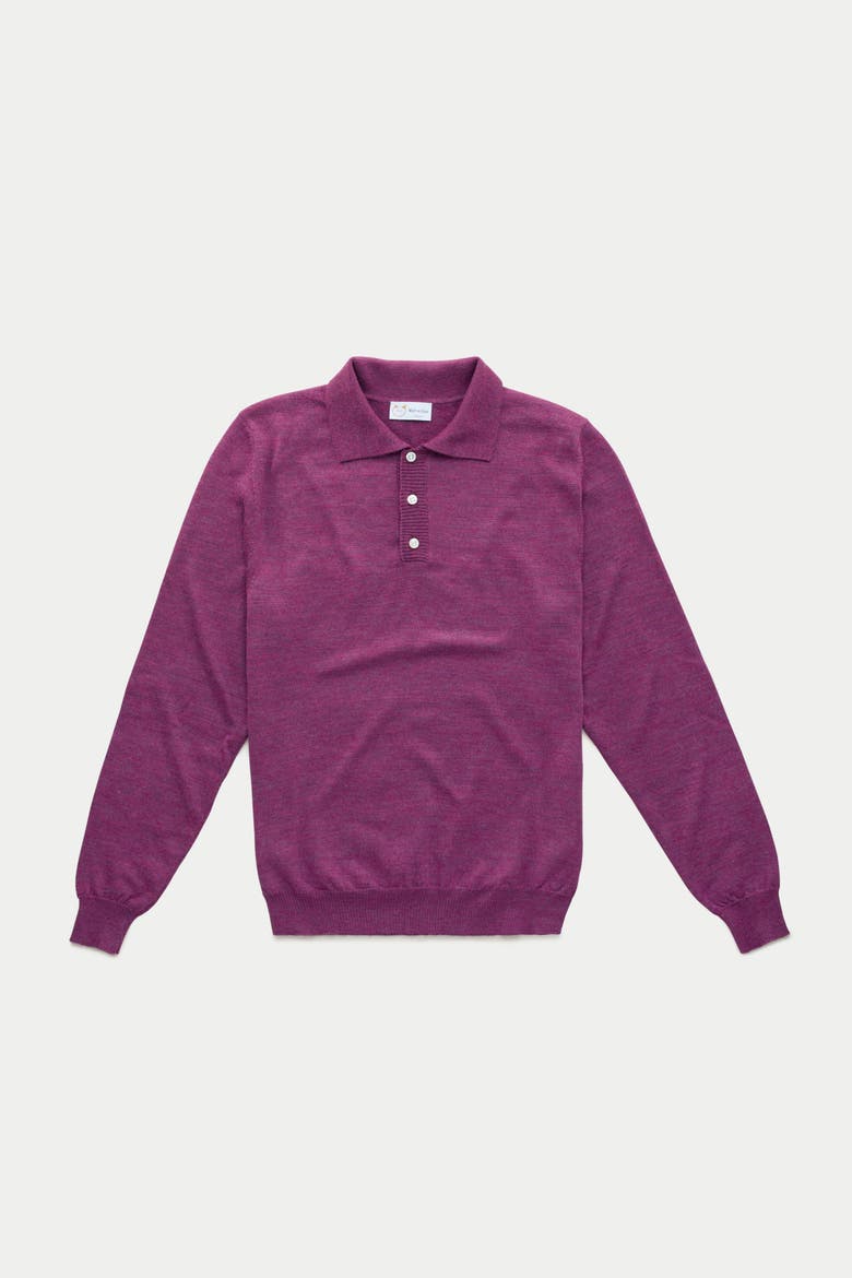 Wool Knitted Long Sleeve Polo, Main, color, Purple