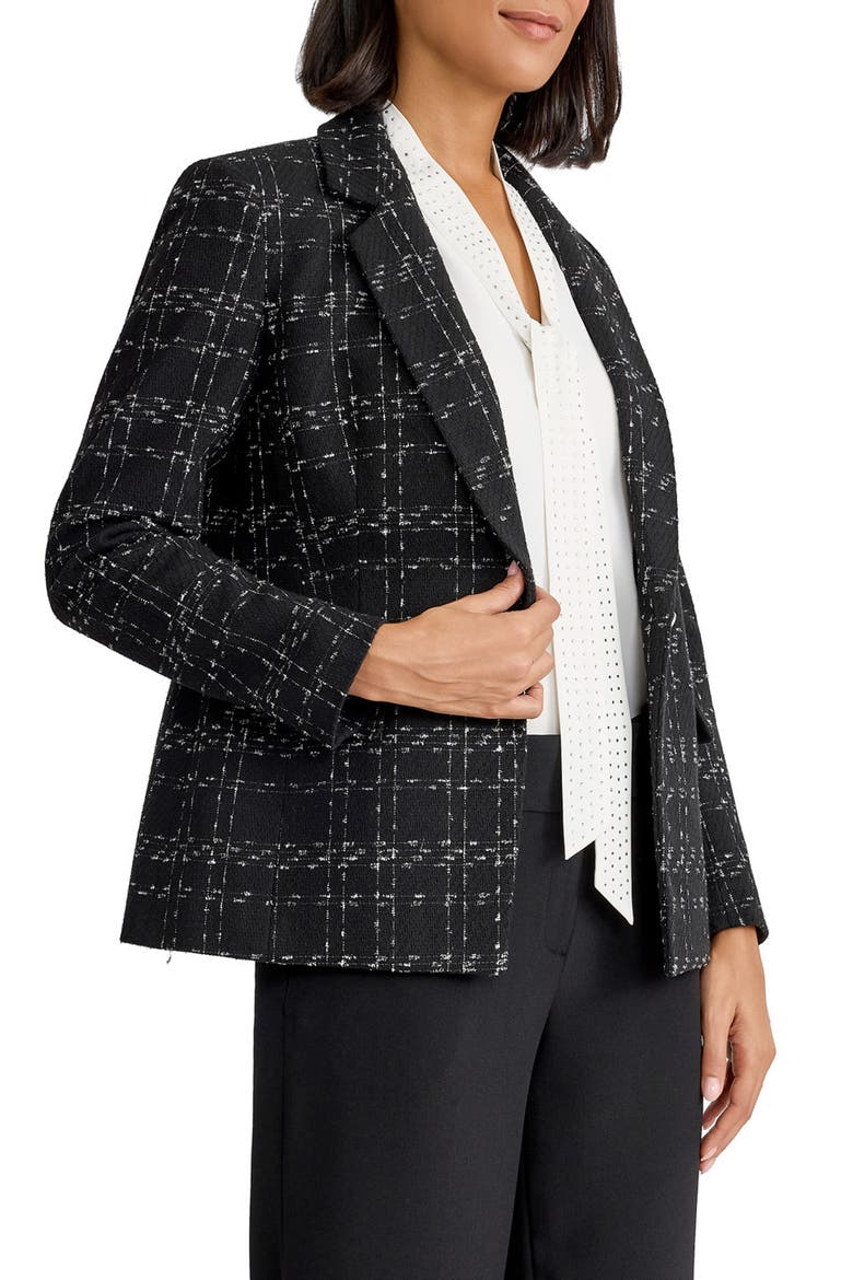 One-Button Plaid Blazer, Alternate, color, BLACK/ SILVER