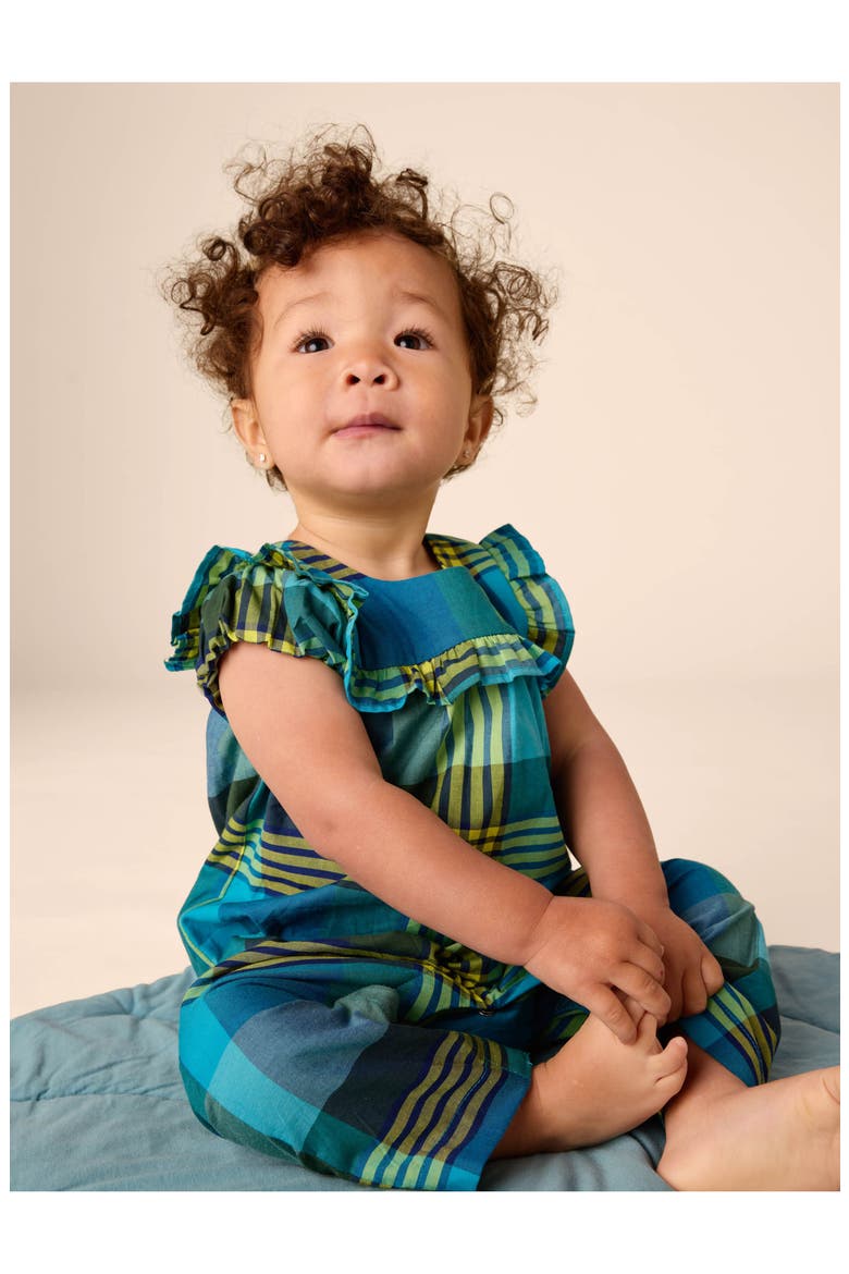 Woven Ruffle Baby Romper, Alternate, color, Amazonian Plaid