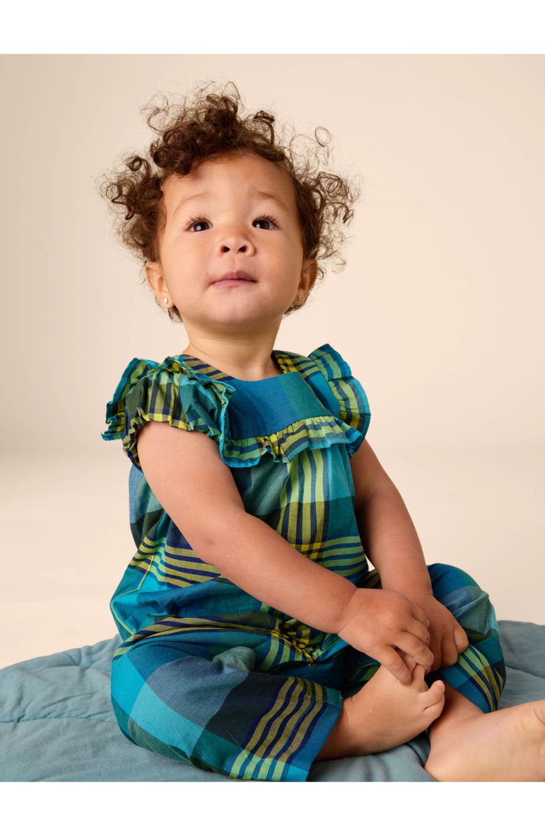 Tea Collection Woven Ruffle Baby Romper, Alternate, color, Amazonian Plaid