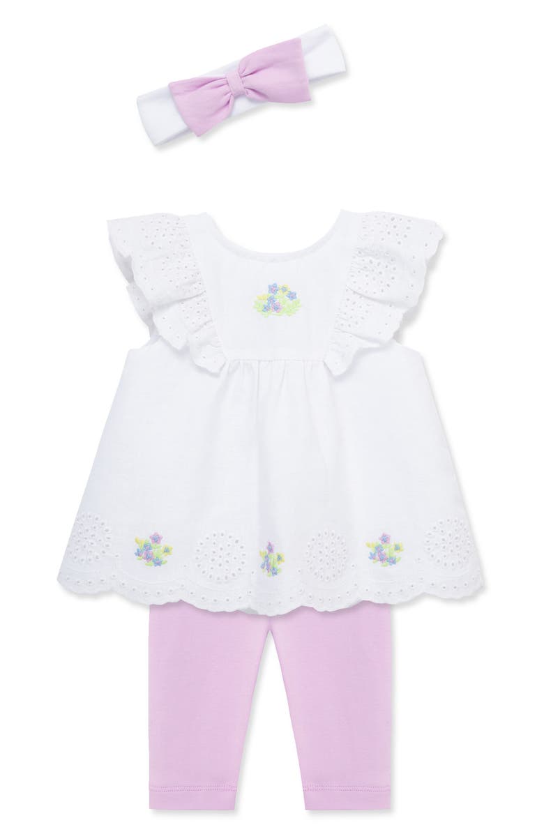 Little Me Sweet Eyelet Tunic Top, Leggings & Headband Set, Alternate, color, 