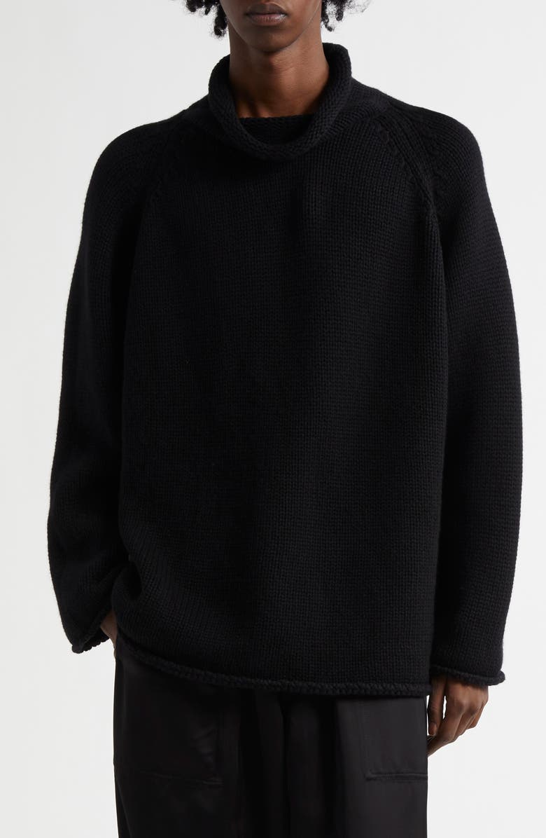 Bode Cashmere Funnel Neck Sweater, Main, color, Black