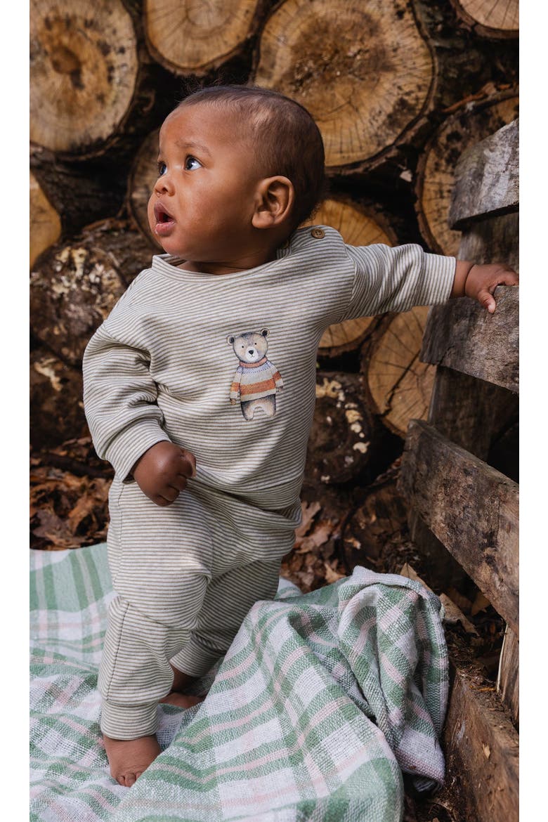 Organic Cotton Cozy Striped Pants and Long Sleeve Top Set, Alternate, color, Brown and White Stripes