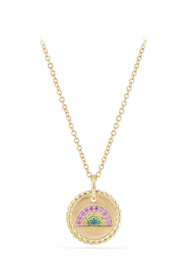 Cable Collectibles Rainbow Necklace with Pink & Yellow Sapphires & Tsavorite in 18K Gold, Main, color, GOLD/ PINK SAPPHIRE