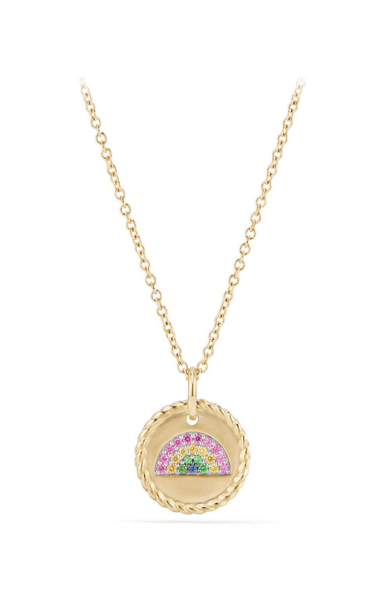 David Yurman Cable Collectibles Rainbow Necklace with Pink & Yellow Sapphires & Tsavorite in 18K Gold, Main, color, 
