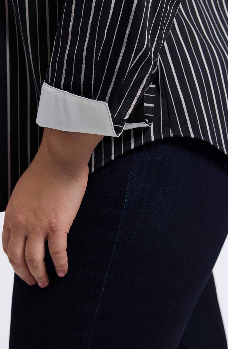 Foxcroft Margie Stripe Button-Up Shirt, Alternate, color, Black/ White