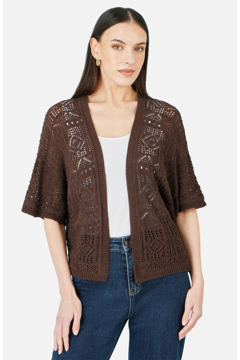 Crochet Edge To Edge Cardigan, Main, color, Brown