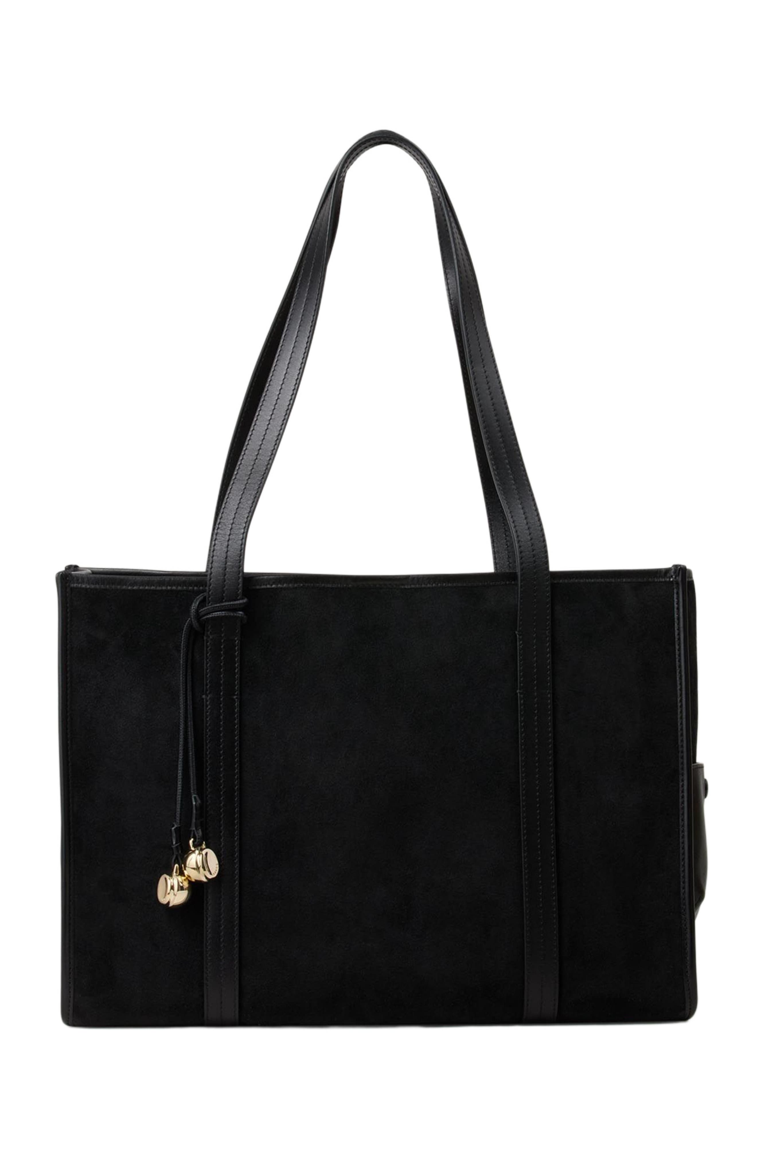 SANDRO Soft suede shopping bag, Main, color, Black
