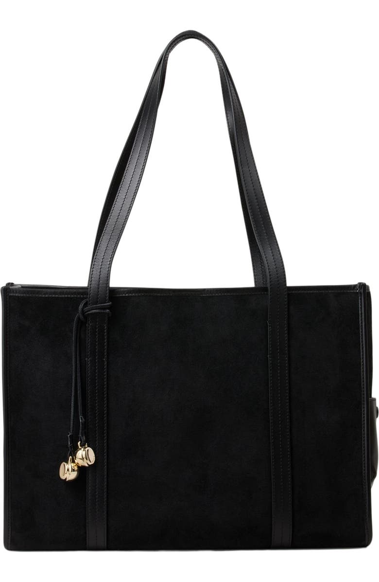 SANDRO Soft suede shopping bag, Main, color, Black