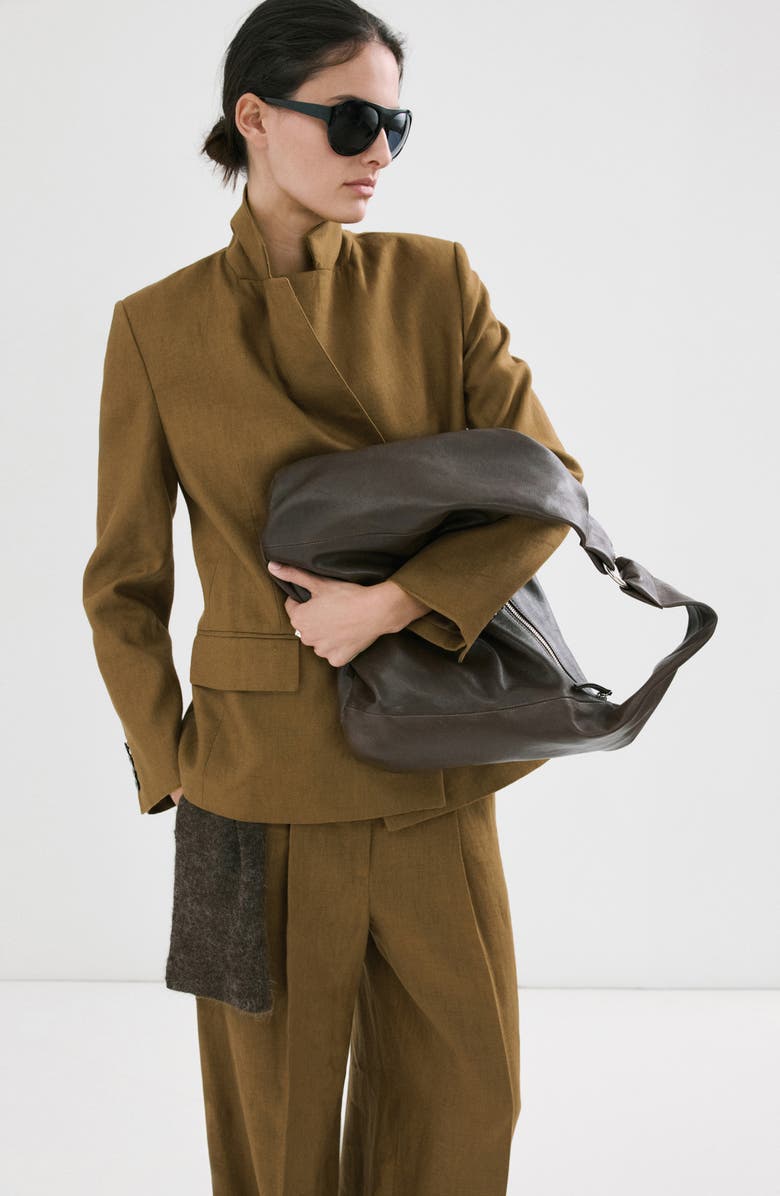 MANGO Double Breasted Linen Blazer, Alternate, color, Olive Green