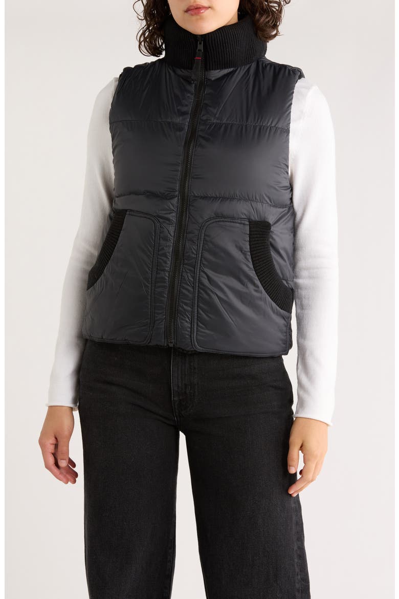 Alba Reversible Cable Knit Puffer Vest, Alternate, color, BLACK