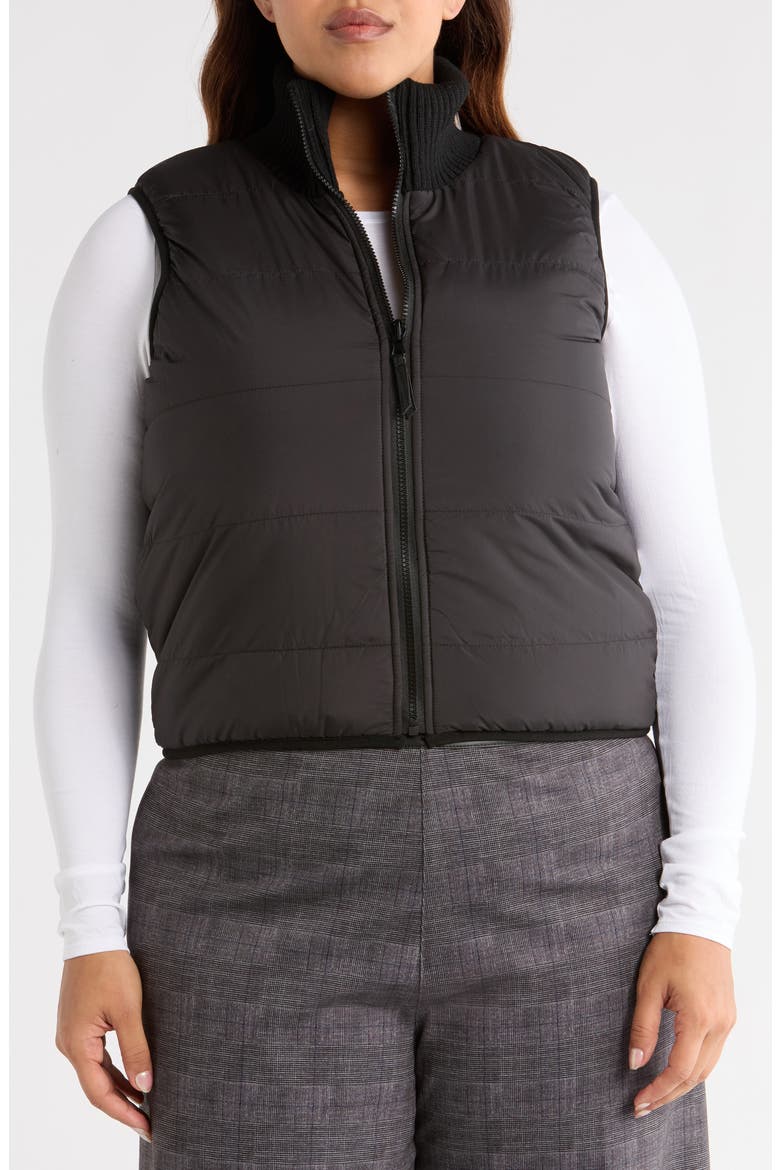 Prudence Reversible Puffer Sweater Vest, Alternate, color, BLACK