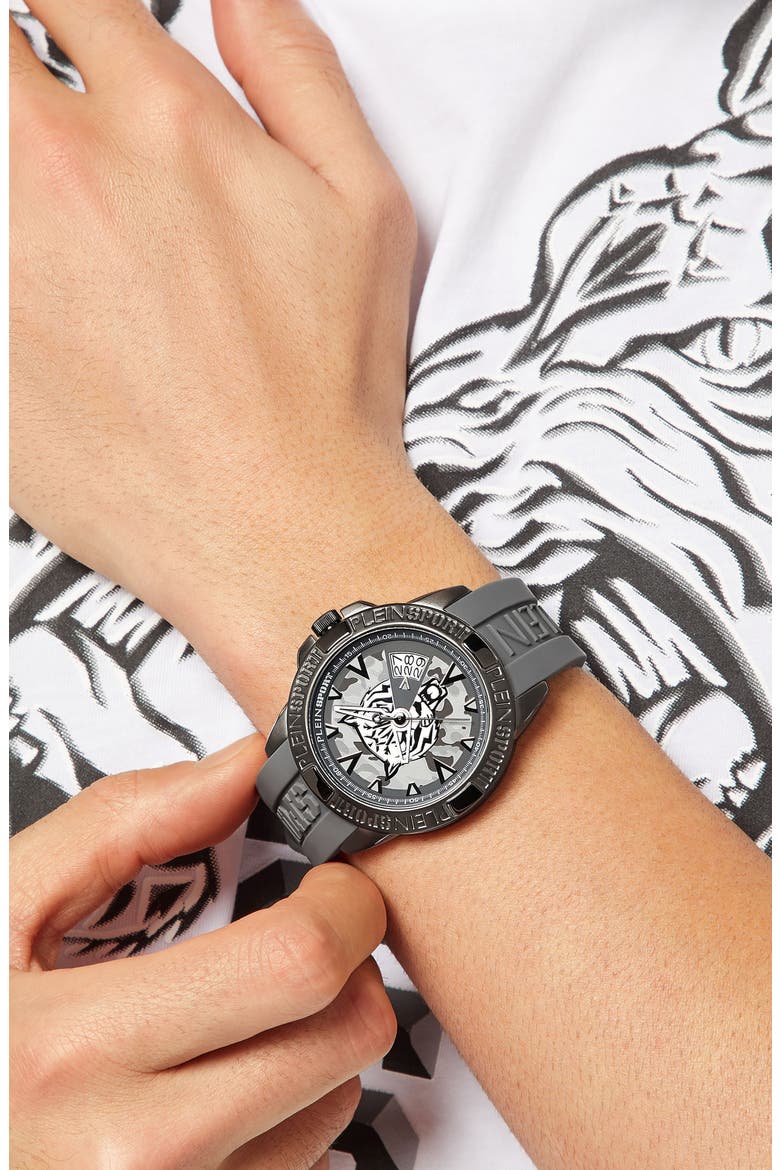 Touchdown Silicone Strap Watch, 44mm, Alternate, color, GUN