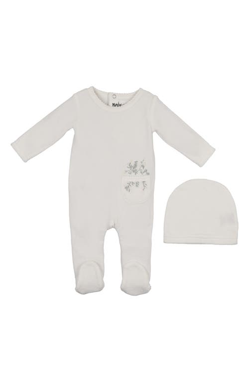 Maniere Manière Velour Pocket Cotton Blend Footie & Beanie Set In White