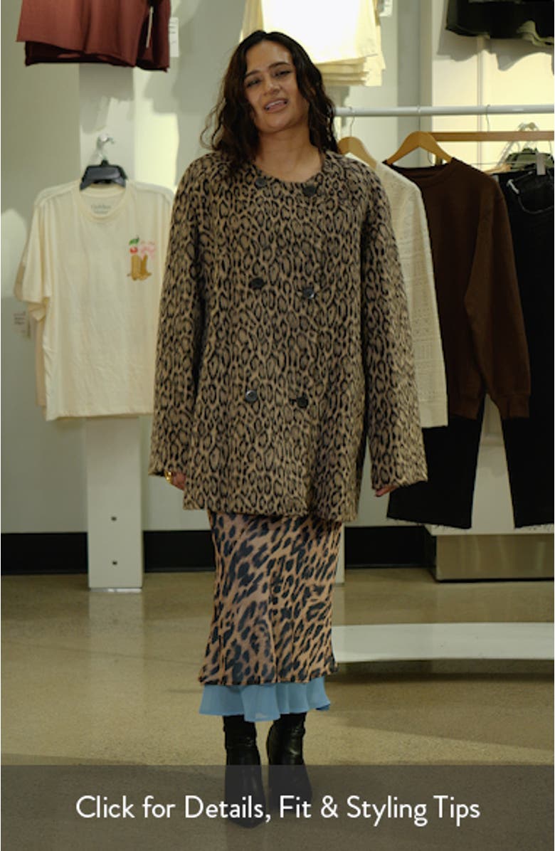Leopard Print Wool Blend Double Breasted Jacket, sales video thumbnail