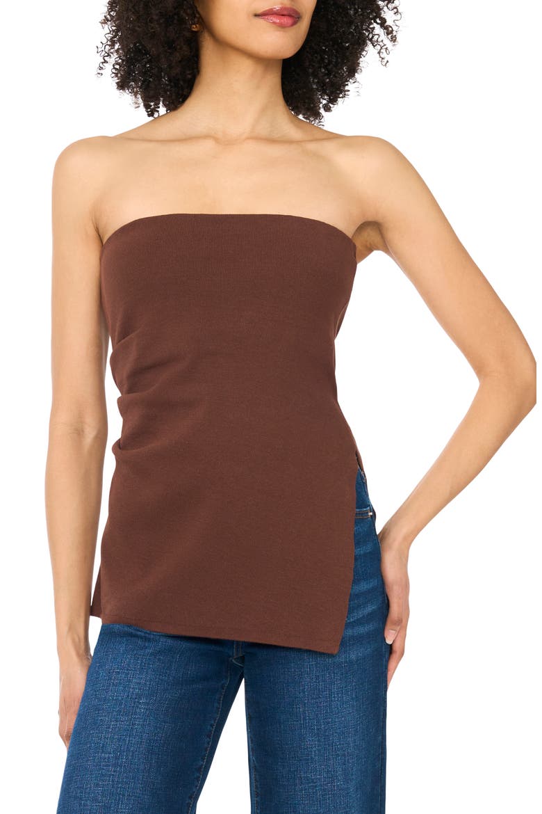 Strapless Asymmetric Knit Top, Main, color, DEEP MOCHA
