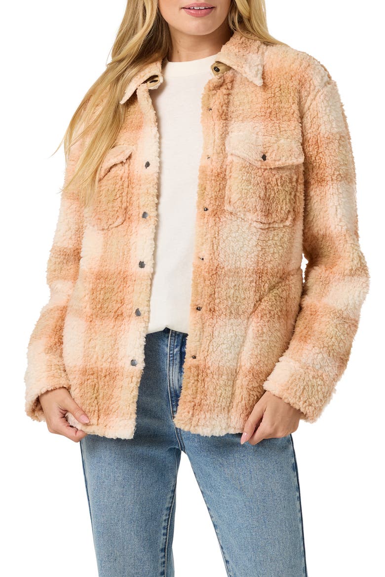 Zuma High Pile Plaid Shirt Jacket, Main, color, PEACH LIGHT
