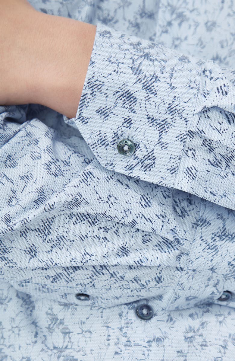 Bugatchi Julian Shaped Fit Print Button-Up Shirt, Alternate, color, Sky