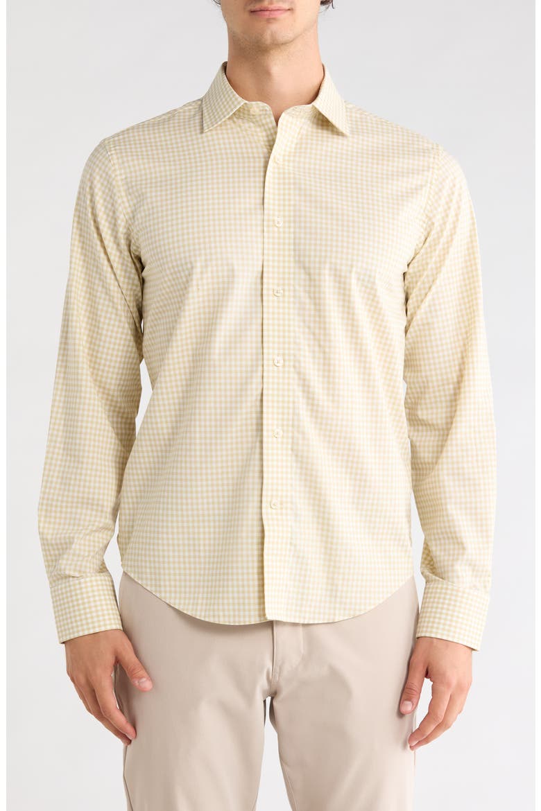 Gingham Trim Fit Cotton Shirt, Main, color, WHEAT