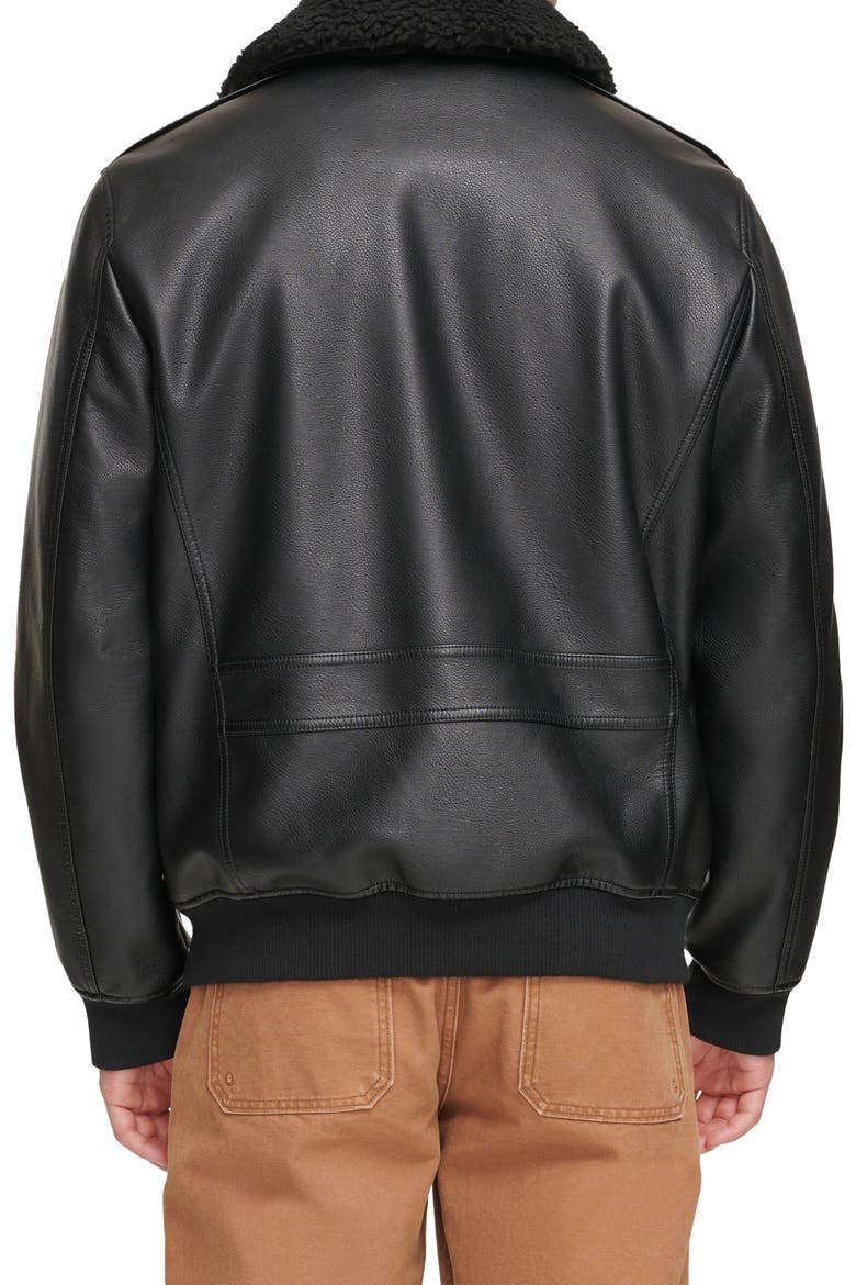 Faux Leather & Faux Shearling Bomber Jacket, Alternate, color, BLACK