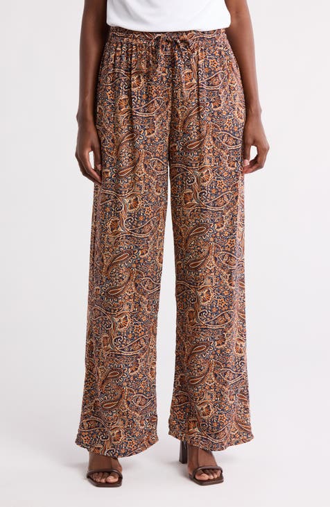 Paisley Wide Leg Pull-On Pants