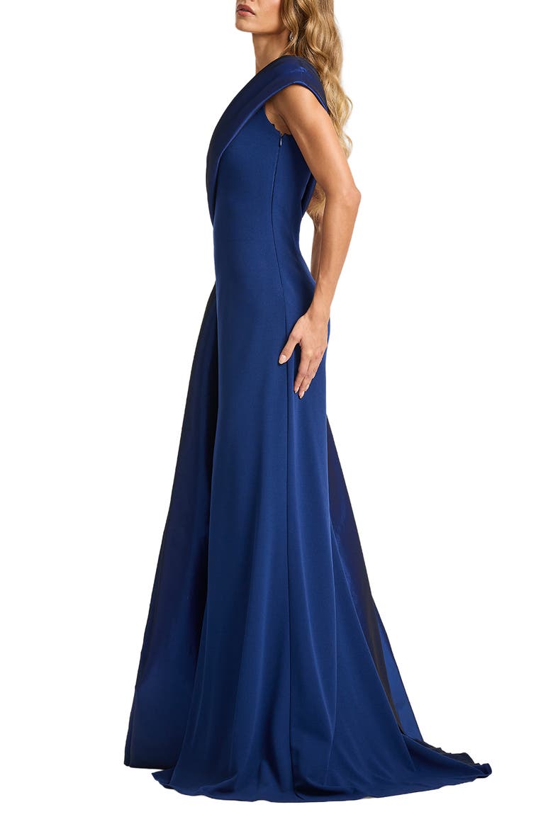 One-Shoulder Crepe & Taffeta Ballgown, Alternate, color, NAVY