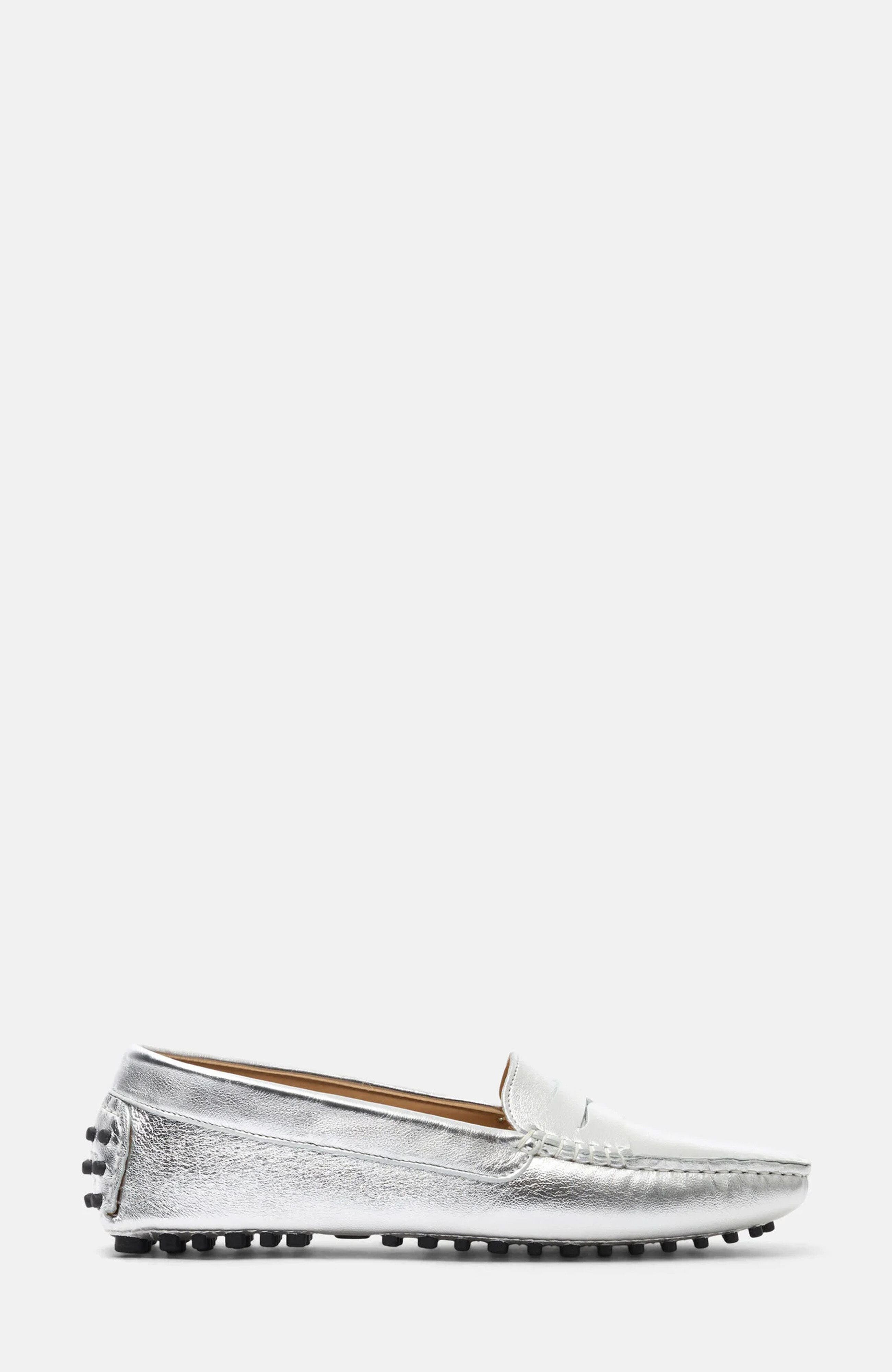 Ashley Driving Shoes, Alternate, color, Silver - Calf