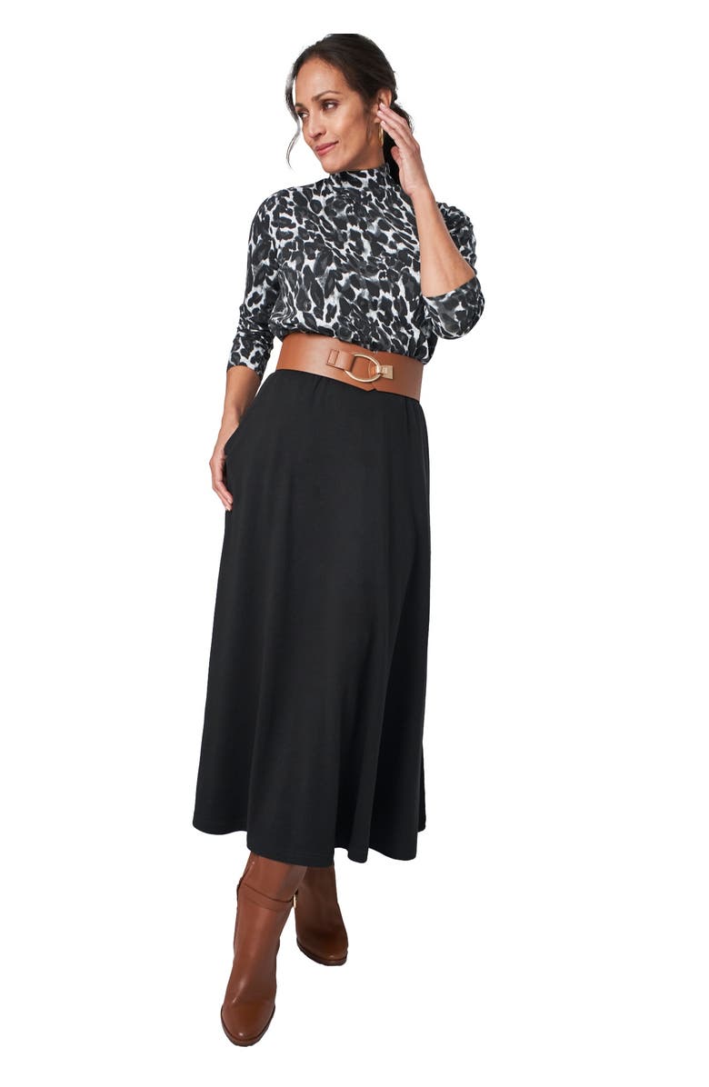 Jessica London Long Sleeve Mockneck Tee, Main, color, Grey Watercolor Cheetah