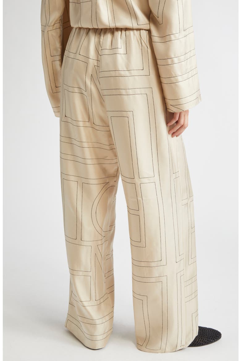 Totême Monogram Silk Pajama Bottoms, Alternate, color, IVORY MONOGRAM