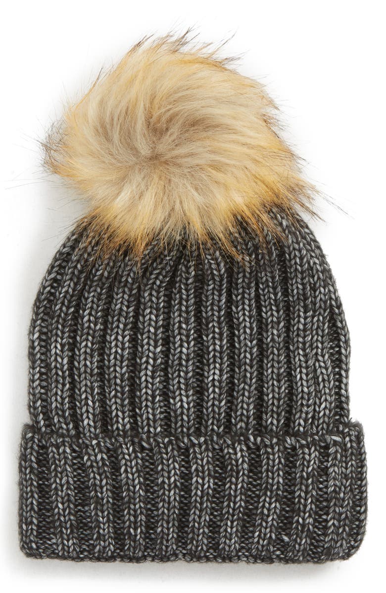 Sole Society Faux Fur Pom Knit Beanie, Main, color, 