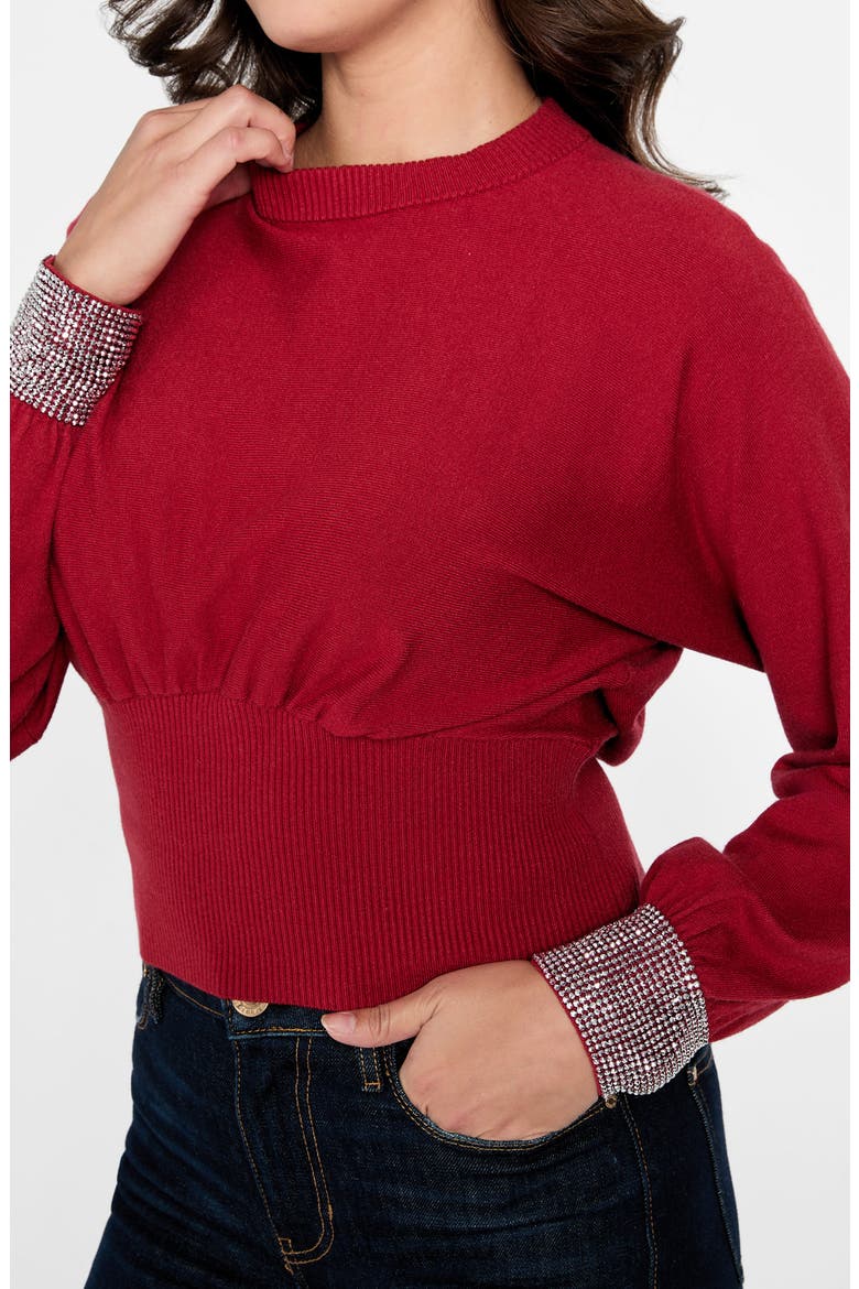 Bling Embellished Cuff Sweater, Alternate, color, SIREN RED/ SILVER