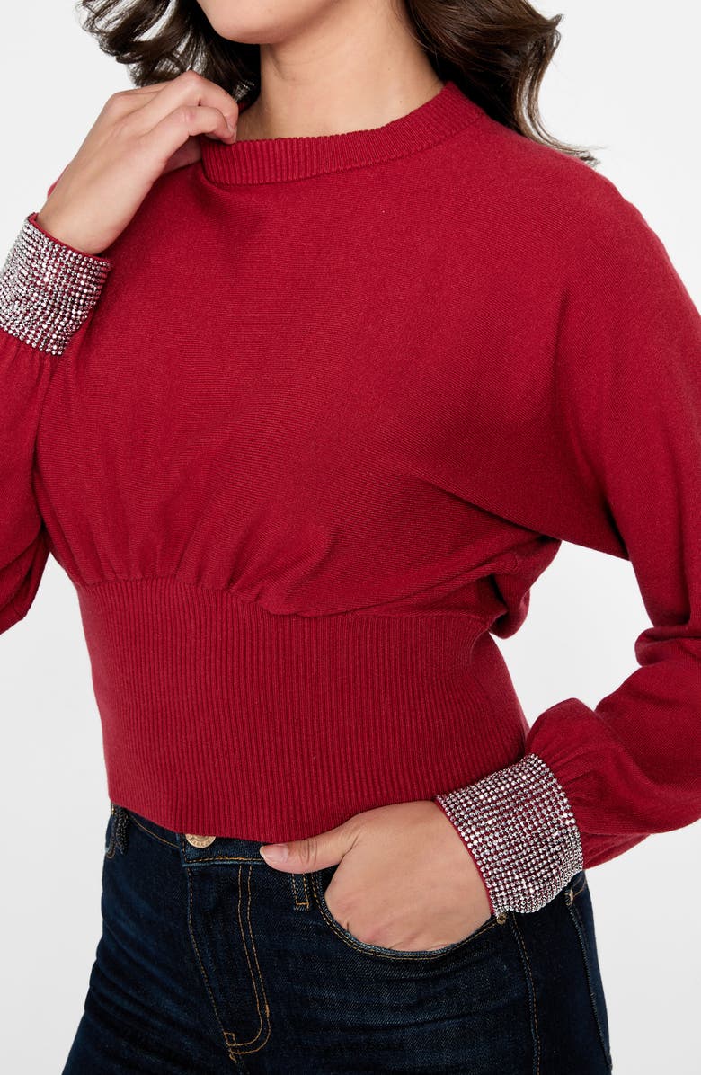 GUESS Bling Embellished Cuff Sweater, Alternate, color, Siren Red/ Silver