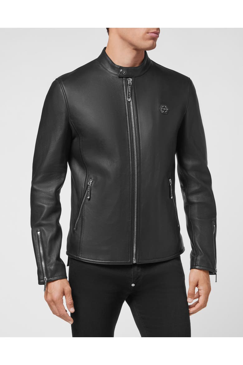 Leather Biker Men, Main, color, black