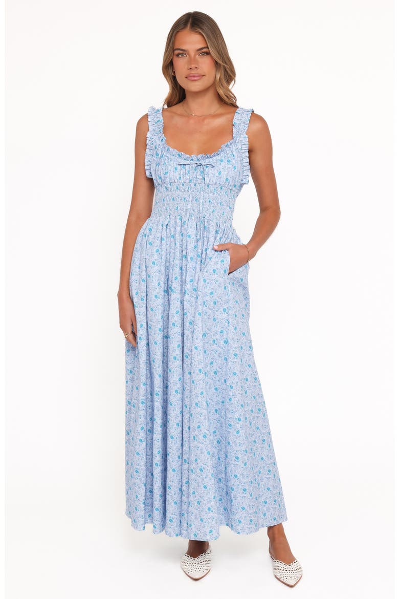 Marlena Ditsy Floral Smocked Midi Dress, Alternate, color, BLUE FLORAL