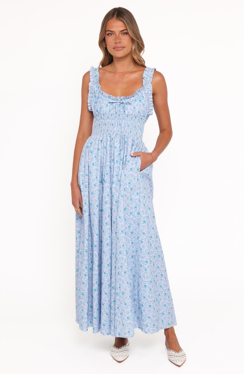 Petal & Pup Marlena Ditsy Floral Smocked Midi Dress, Alternate, color, Blue Floral