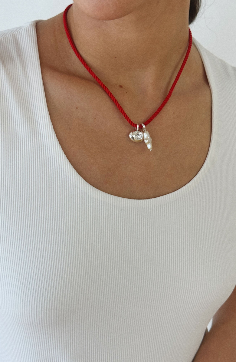 Joiana Jewelry Mini Pearl Cross Charm Pendant, Alternate, color, White Silver